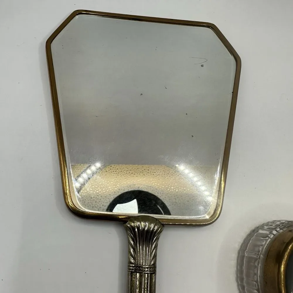 VTG Antique Vanity‎ Hand Mirror And Powder Jar Ornate